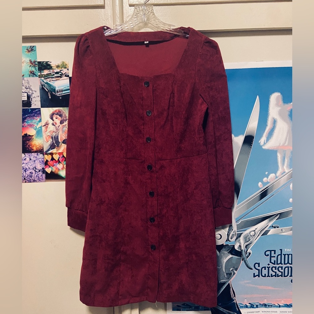 90s Burgundy Corduroy Dress